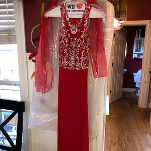 Red embellished GLS prom dress